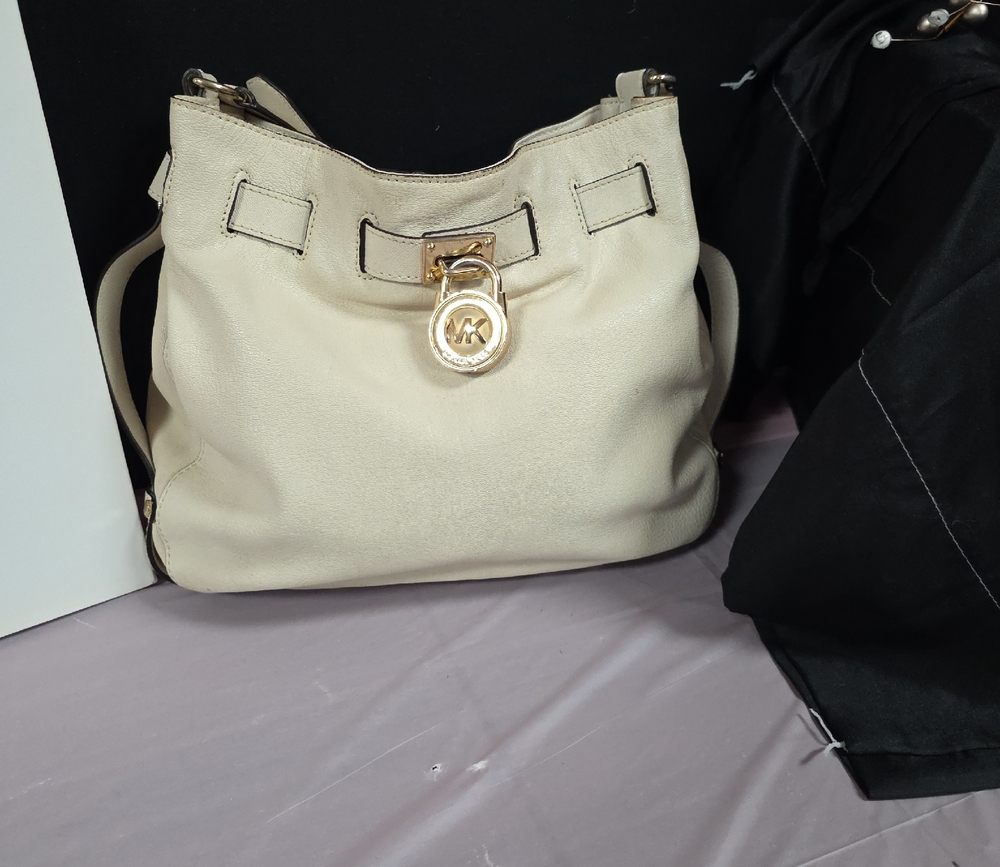 Michael Kors Cream Shoulder Bag with Gold Accents
